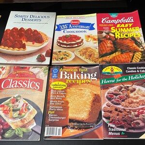 Six assorted cookbooks